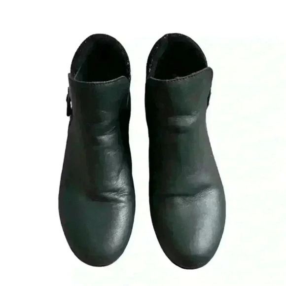 Revere Damascus Leather Shimmer Onyx Black Lizard Demi Wedge Side Zip Booties 6M - Picture 7 of 12